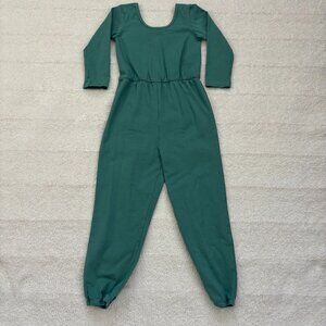 Alice + Ames green jumpsuit, 3/4 length sleeves, elastic at ankles